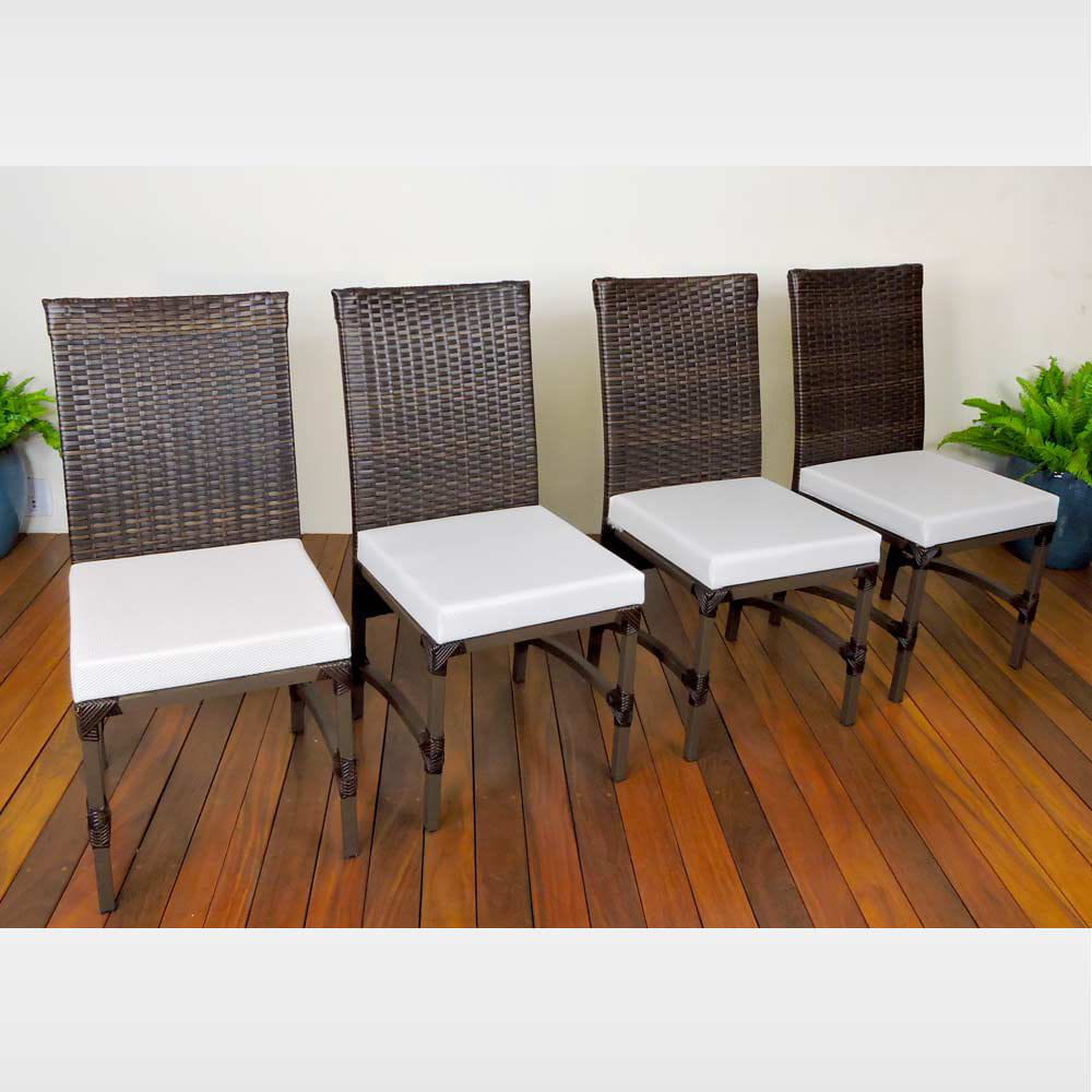 Conjunto 4 Cadeiras de Fibra Sintética e Alumínio Pintura Epóxi Dourados Estofada