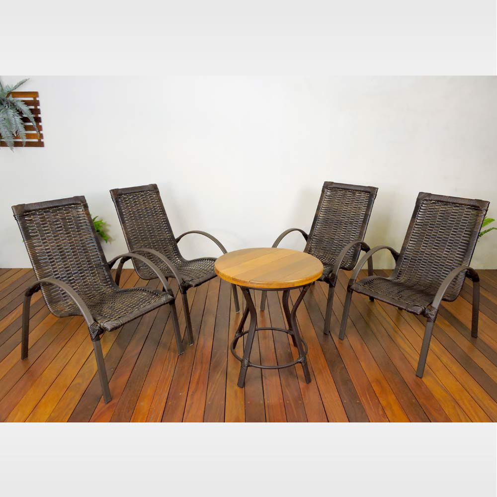Conjunto 4 Cadeiras em Alumínio Pintura Epóxi e Fibra Sintética Porto Rico Com Mesa de Centro